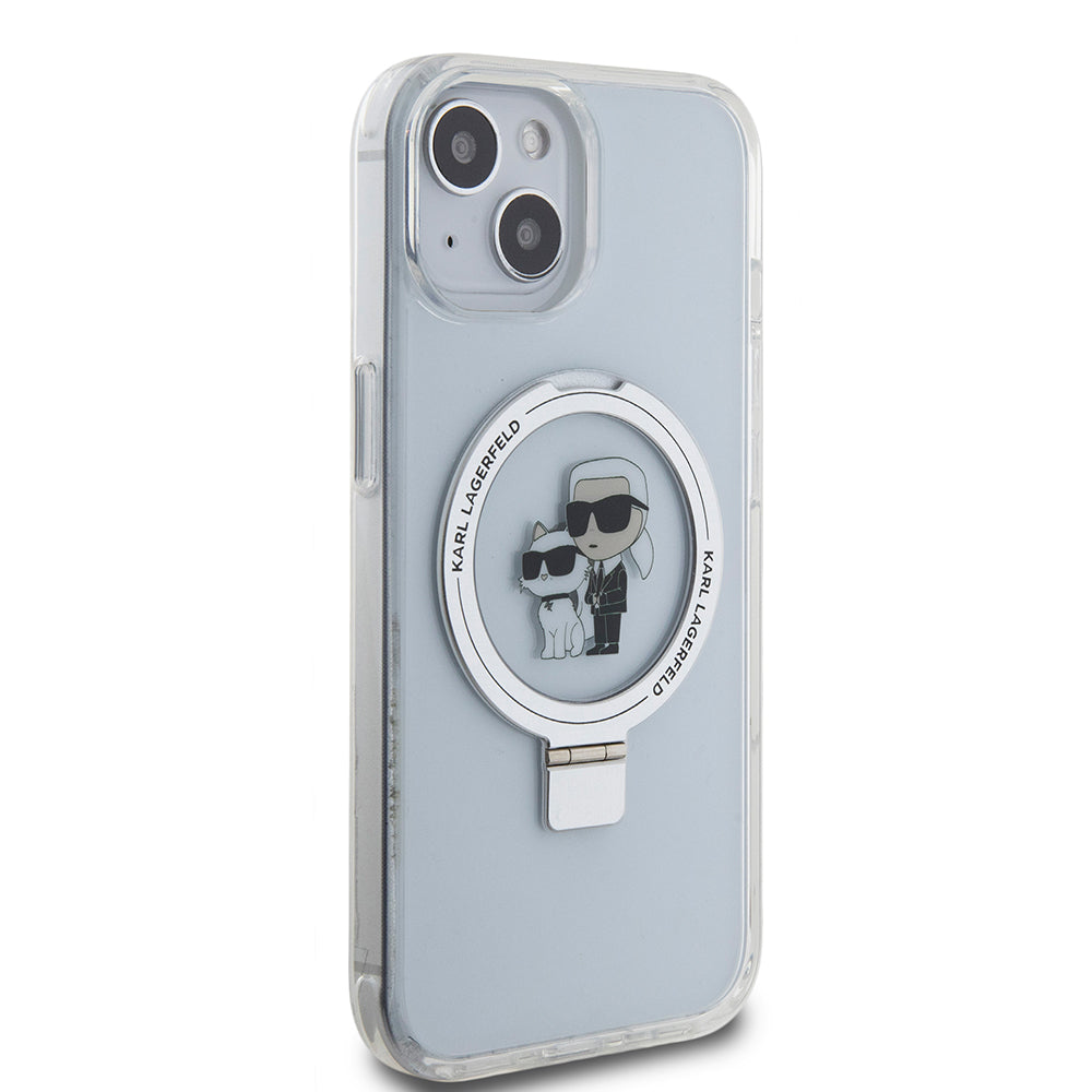 MagSafe Case for Apple iPhone 15, Karl Lagerfeld, Ring Stand Karl & Choupette, White