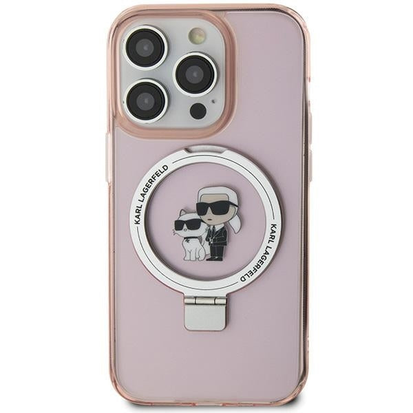 Capa MagSafe para Apple iPhone 15, Karl Lagerfeld, Ring Stand Karl & Choupette, Rosa