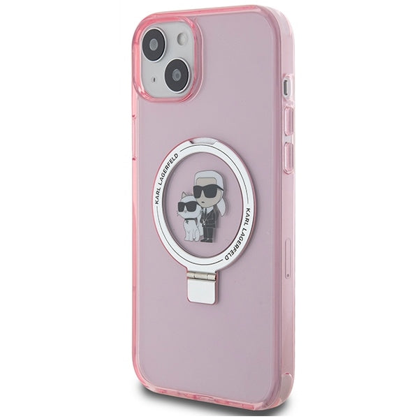 Capa MagSafe para Apple iPhone 15, Karl Lagerfeld, Ring Stand Karl & Choupette, Rosa