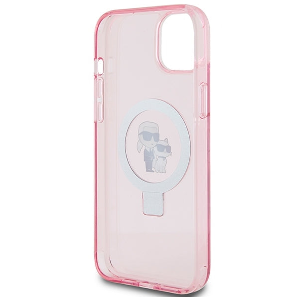 Capa MagSafe para Apple iPhone 15, Karl Lagerfeld, Ring Stand Karl & Choupette, Rosa