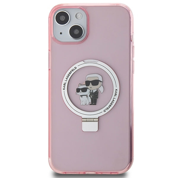 Capa MagSafe para Apple iPhone 15, Karl Lagerfeld, Ring Stand Karl & Choupette, Rosa