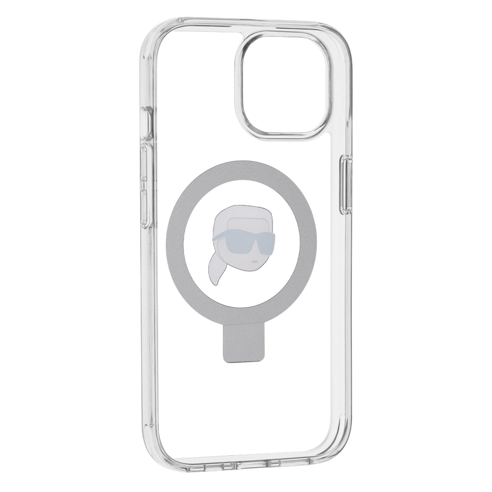Capa MagSafe para Apple iPhone 15, Karl Lagerfeld, Ring Stand Karl's Head, Branca