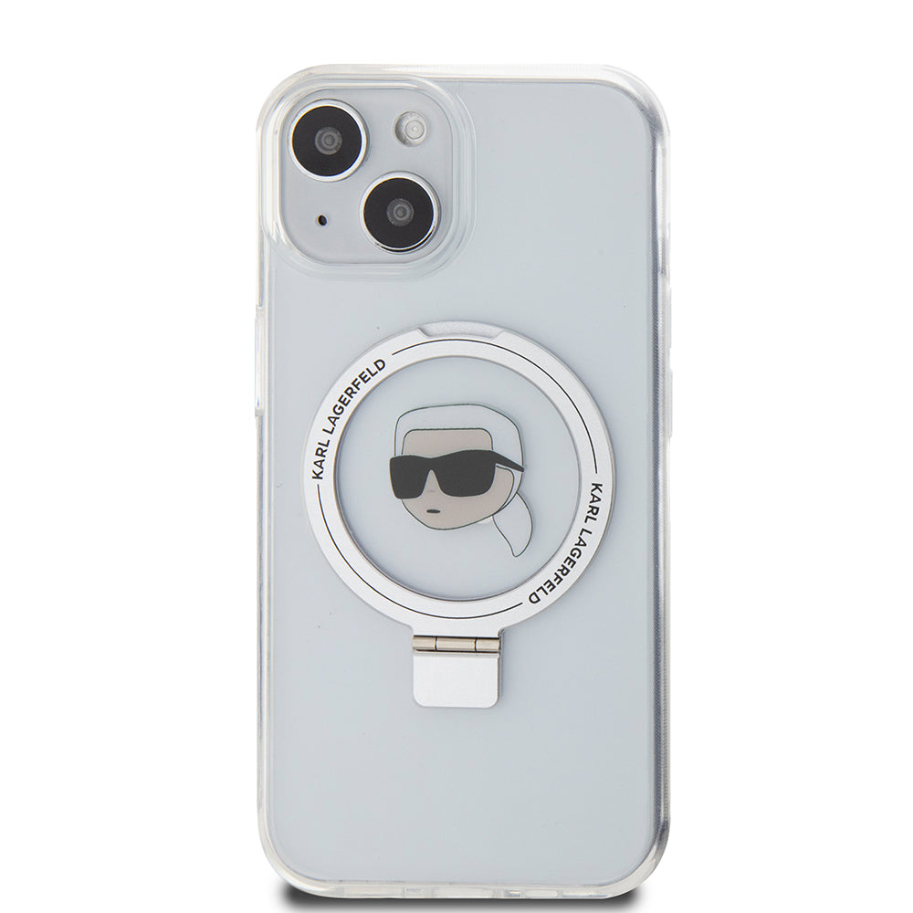 Capa MagSafe para Apple iPhone 15, Karl Lagerfeld, Ring Stand Karl's Head, Branca