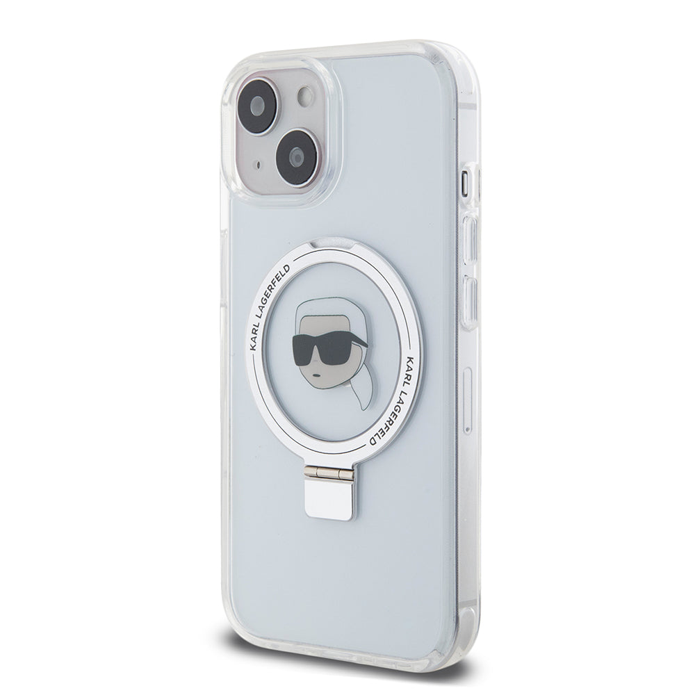 Capa MagSafe para Apple iPhone 15, Karl Lagerfeld, Ring Stand Karl's Head, Branca