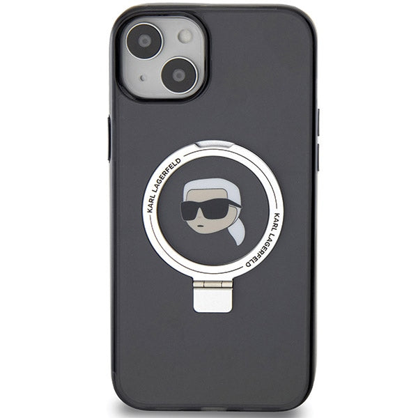 Capa MagSafe para Apple iPhone 15, Karl Lagerfeld, Ring Stand Karl's Head, Preta