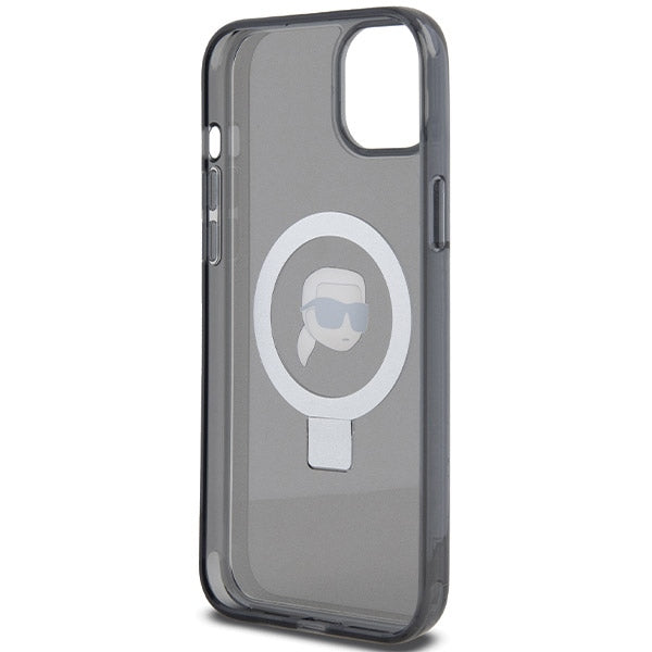 Capa MagSafe para Apple iPhone 15, Karl Lagerfeld, Ring Stand Karl's Head, Preta