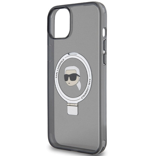 Capa MagSafe para Apple iPhone 15, Karl Lagerfeld, Ring Stand Karl's Head, Preta