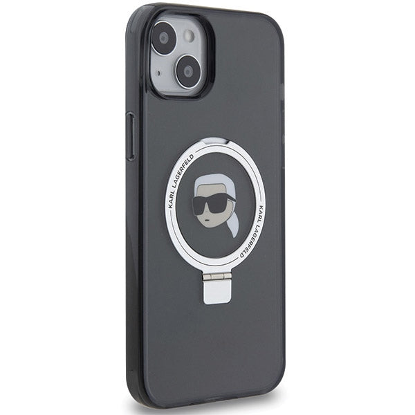 Capa MagSafe para Apple iPhone 15, Karl Lagerfeld, Ring Stand Karl's Head, Preta
