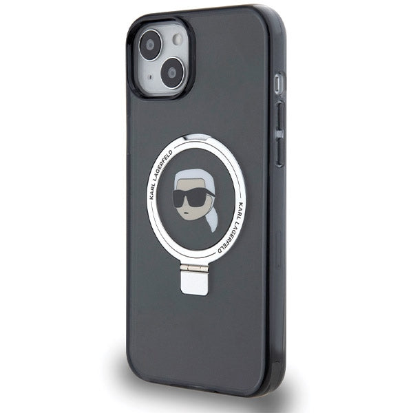 Capa MagSafe para Apple iPhone 15, Karl Lagerfeld, Ring Stand Karl's Head, Preta