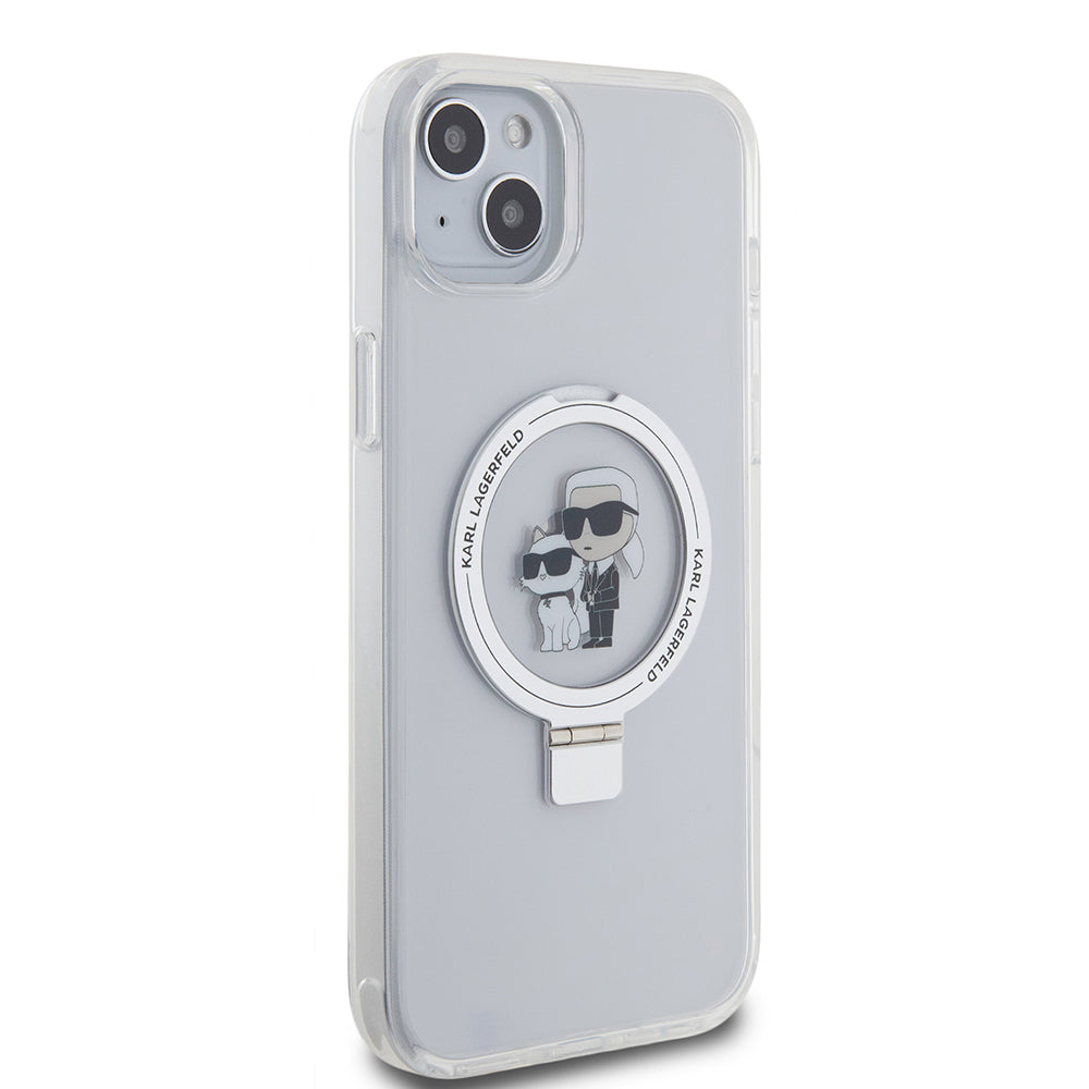 Capa MagSafe para Apple iPhone 15 Plus, Karl Lagerfeld, Ringstand Karl and Choupette, Branca
