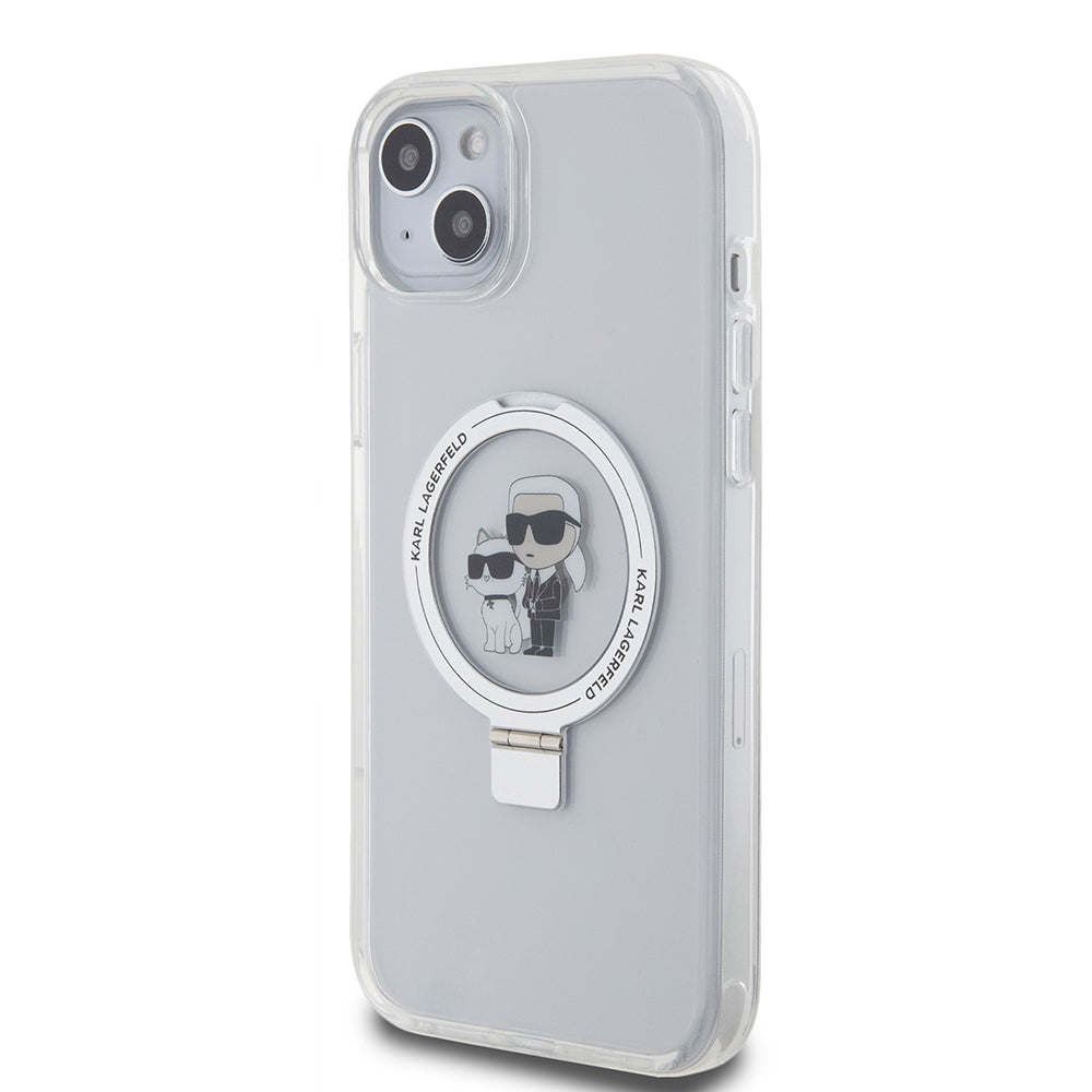 Capa MagSafe para Apple iPhone 15 Plus, Karl Lagerfeld, Ringstand Karl and Choupette, Branca