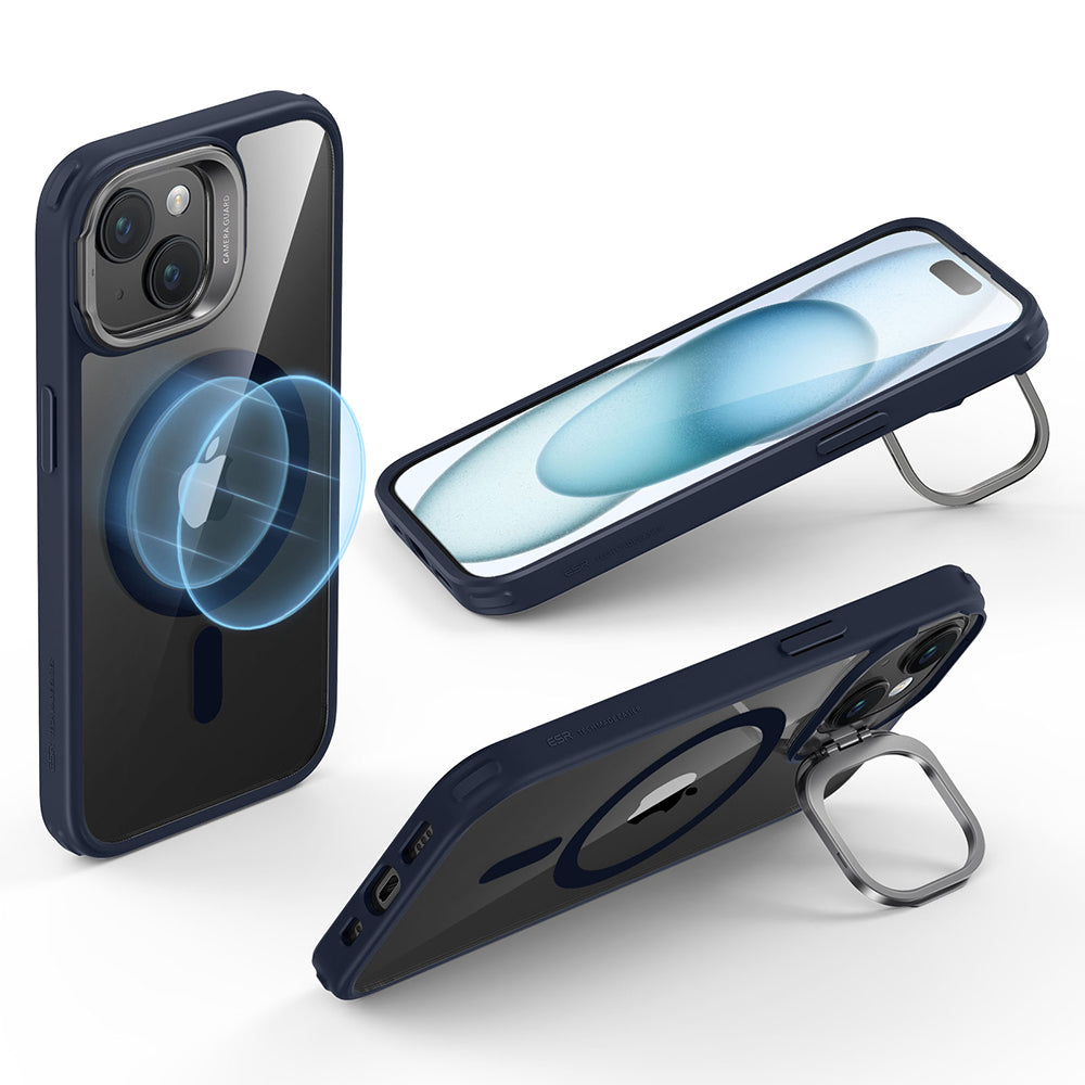 Capa MagSafe para Apple iPhone 15 Plus, ESR, Classic Hybrid Kickstand, Azul Marinho Transparente
