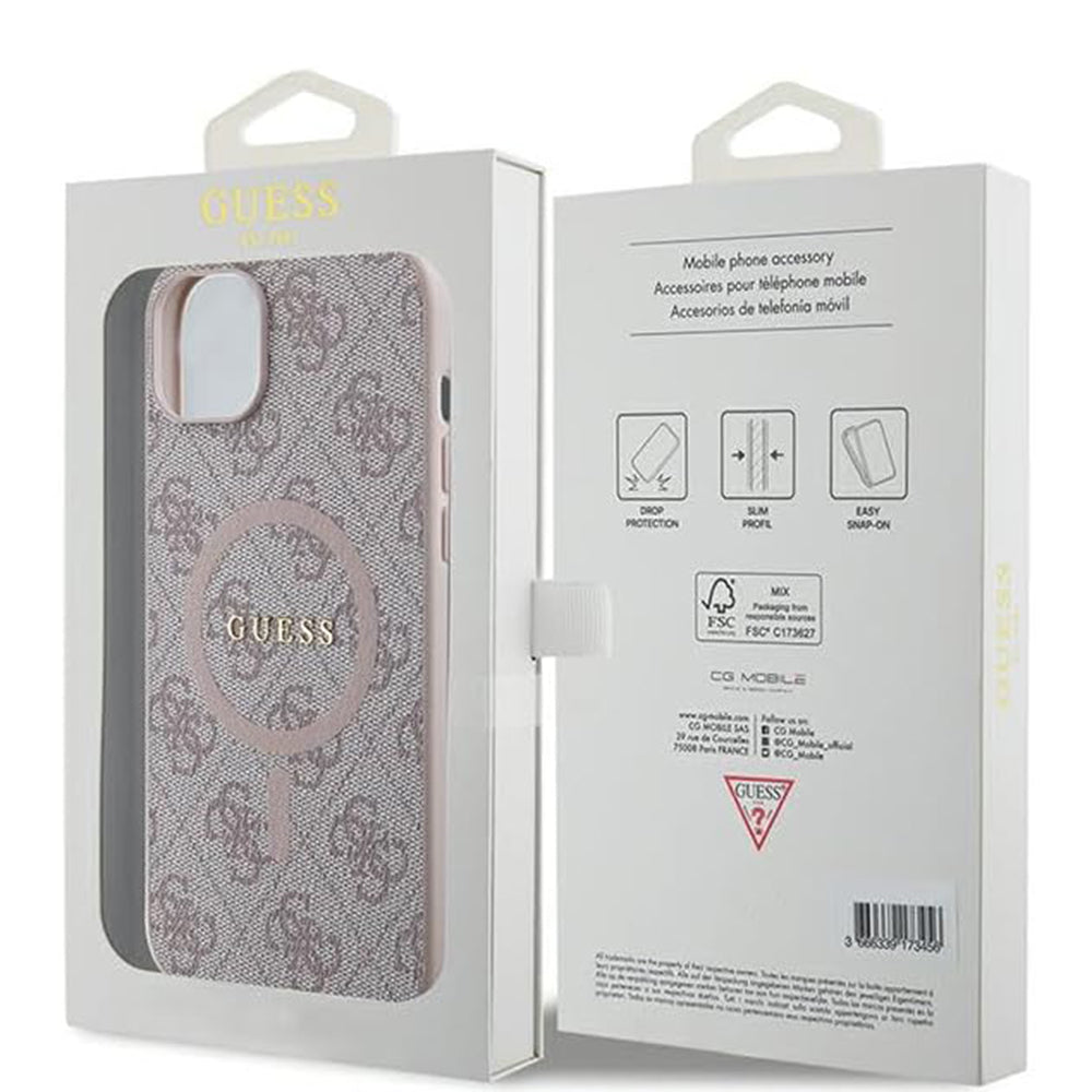 MagSafe Case for Apple iPhone 15 Plus, Guess, 4G Collection, Pink