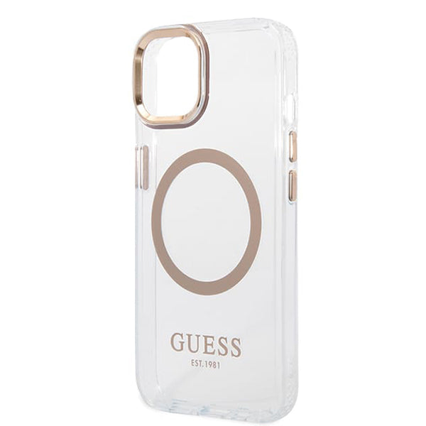 Capa MagSafe para Apple iPhone 15 Plus, Guess, Metal Outline, Dourada