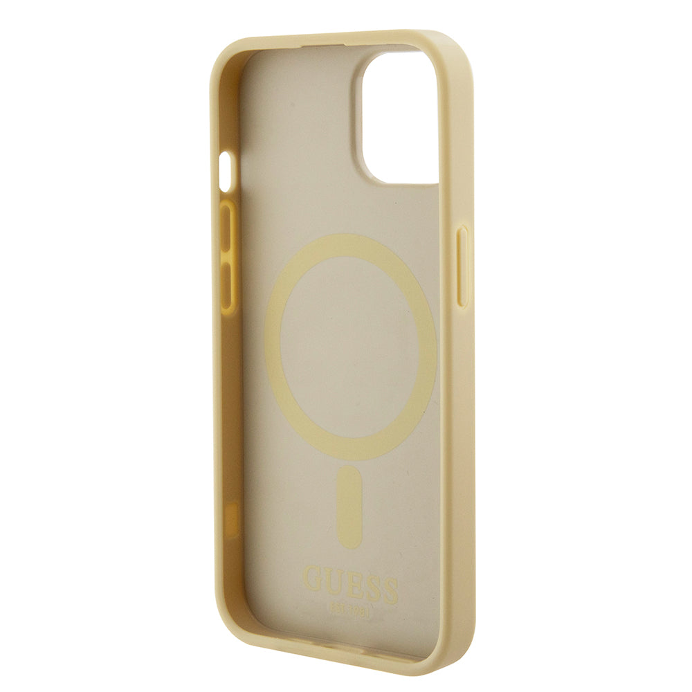 Capa MagSafe para Apple iPhone 15 Plus, Guess, Saffiano, Dourada