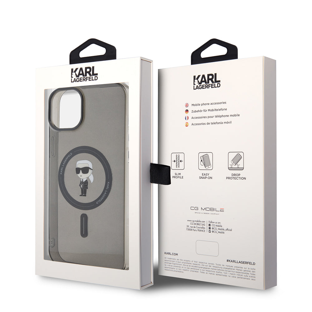 Capa MagSafe para Apple iPhone 15 Plus, Karl Lagerfeld, IML Ikonik Karl, Preta