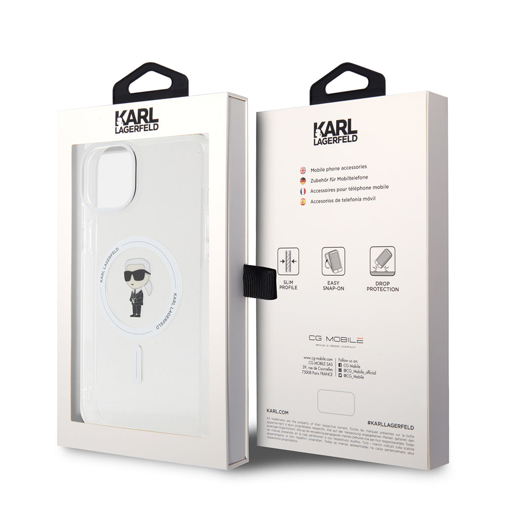 Capa MagSafe para Apple iPhone 15 Plus, Karl Lagerfeld, IML Ikonik Karl, Transparente
