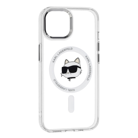 Capa MagSafe para Apple iPhone 15 Plus, Karl Lagerfeld, IML Metal Choupette's Head, Branca