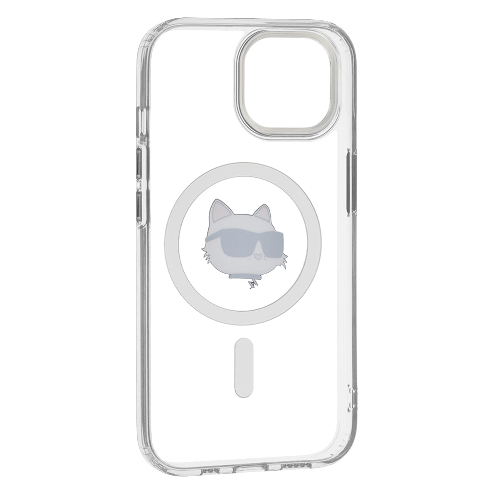 Capa MagSafe para Apple iPhone 15 Plus, Karl Lagerfeld, IML Metal Choupette's Head, Branca