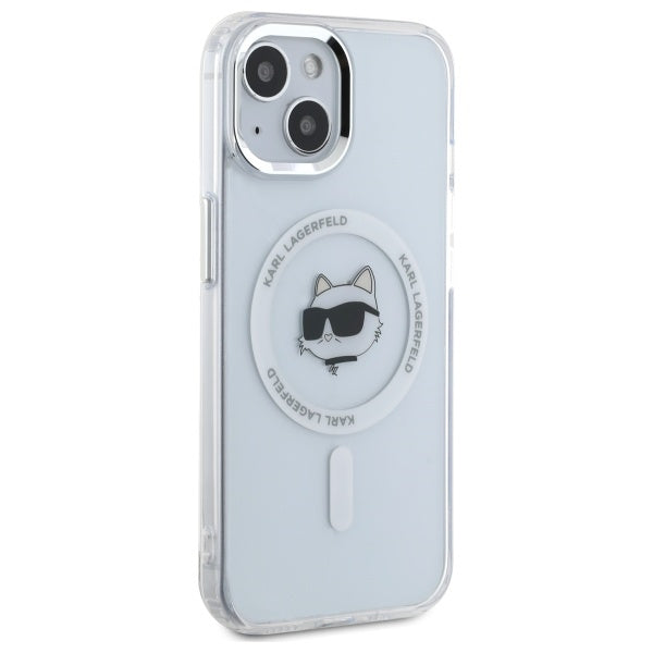 Capa MagSafe para Apple iPhone 15 Plus, Karl Lagerfeld, IML Metal Choupette's Head, Branca