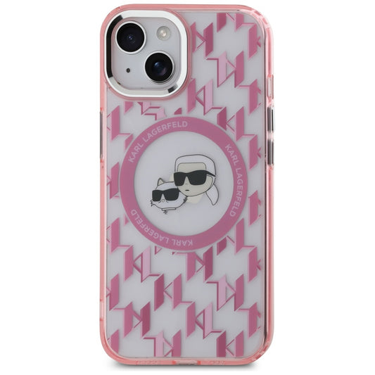 Capa MagSafe para Apple iPhone 15 Plus, Karl Lagerfeld, IML Monograma Karl & Cabeças de Choupette, Rosa