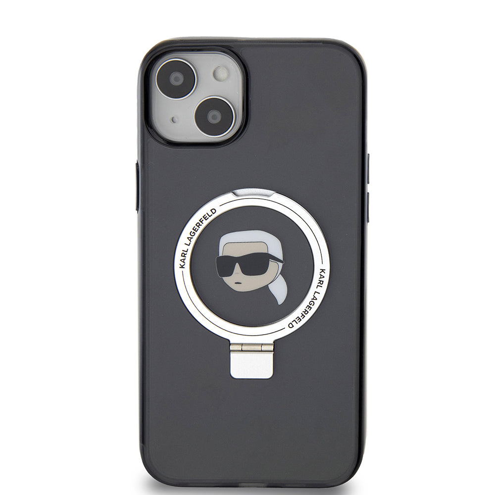Capa MagSafe para Apple iPhone 15 Plus, Karl Lagerfeld, Ring Stand Karl's Head, Preta