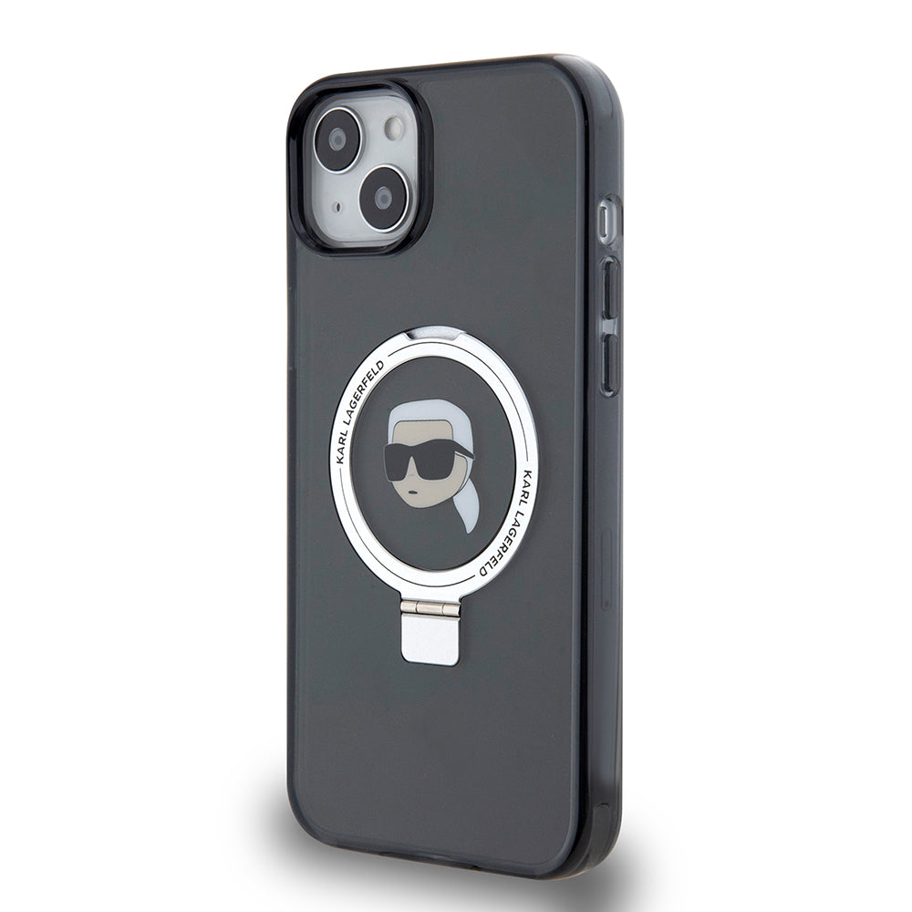 Capa MagSafe para Apple iPhone 15 Plus, Karl Lagerfeld, Ring Stand Karl's Head, Preta