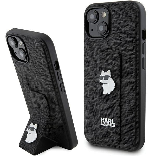 Capa MagSafe para Apple iPhone 15 Plus, Karl Lagerfeld, Saffiano Gripstand Choupette, Preta
