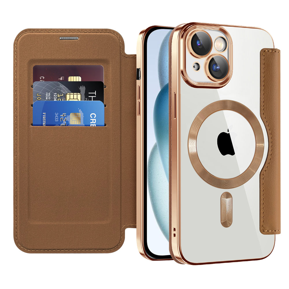 Capa MagSafe para Apple iPhone 15 Plus, Techsuit, SmartMag Book, Castanha