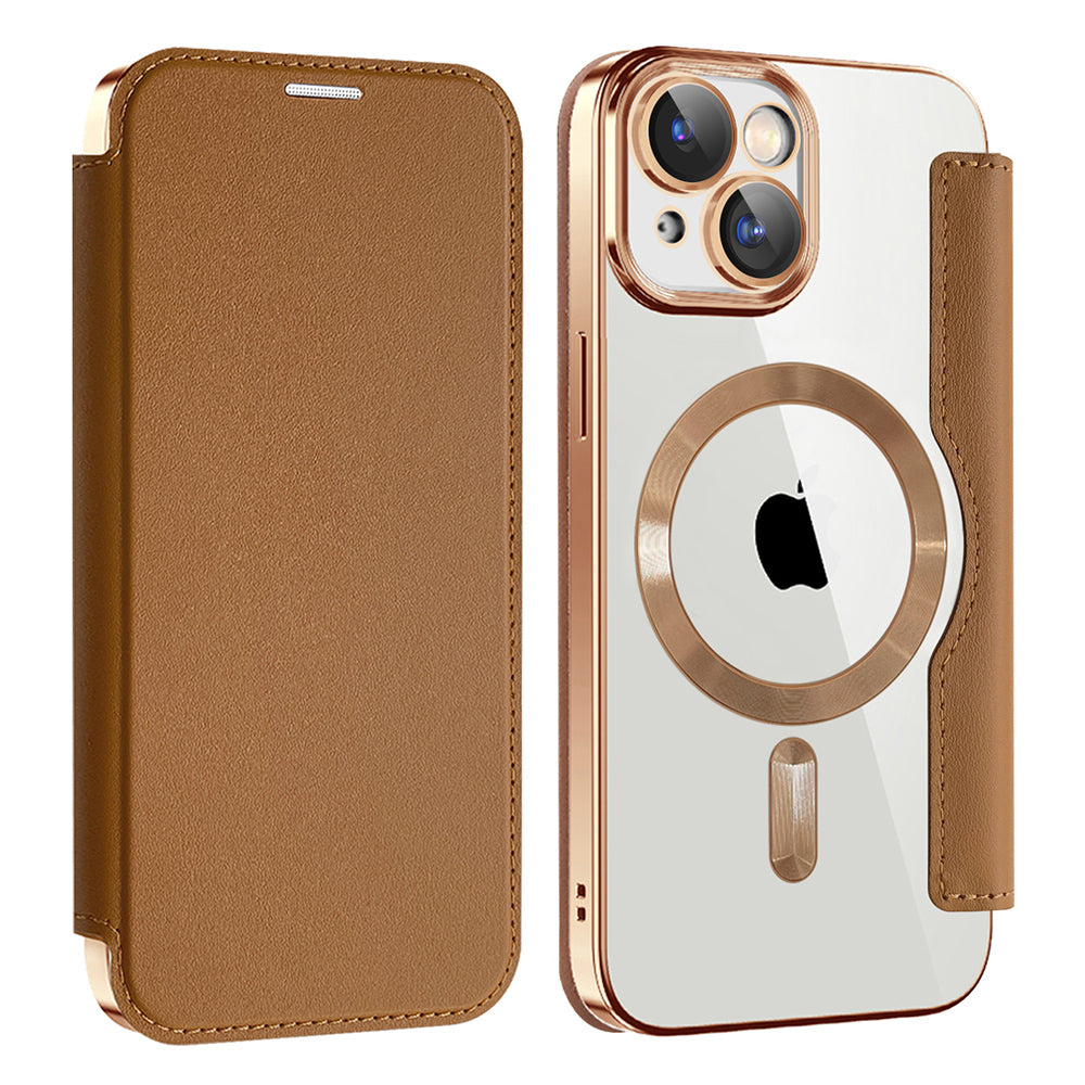 Capa MagSafe para Apple iPhone 15 Plus, Techsuit, SmartMag Book, Castanha