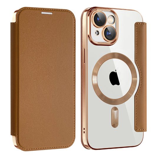 Capa MagSafe para Apple iPhone 15 Plus, Techsuit, SmartMag Book, Castanha