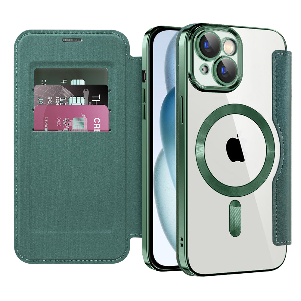Capa MagSafe para Apple iPhone 15 Plus, Techsuit, SmartMag Book, Verde