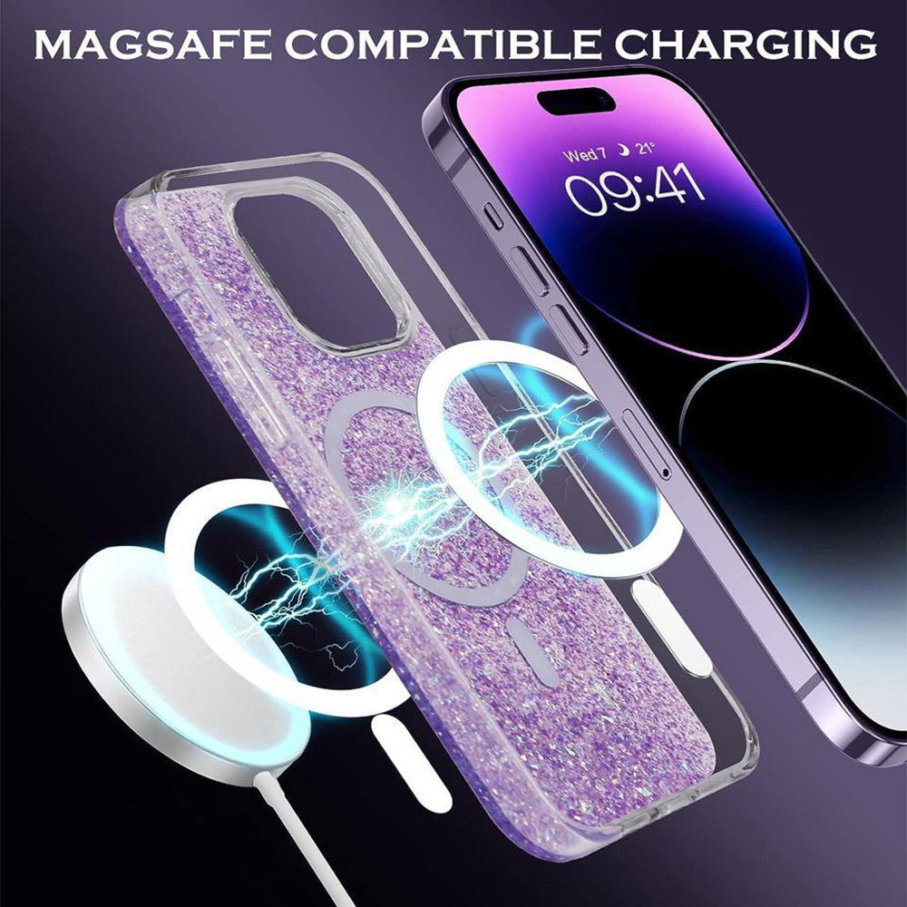 Capa MagSafe para Apple iPhone 15 Plus, Techsuit, Sparkly Glitter, Roxo