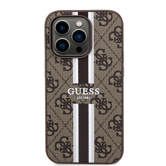 Capa MagSafe para Apple iPhone 15 Pro, Guess, 4G Printed Stripes, Marrom