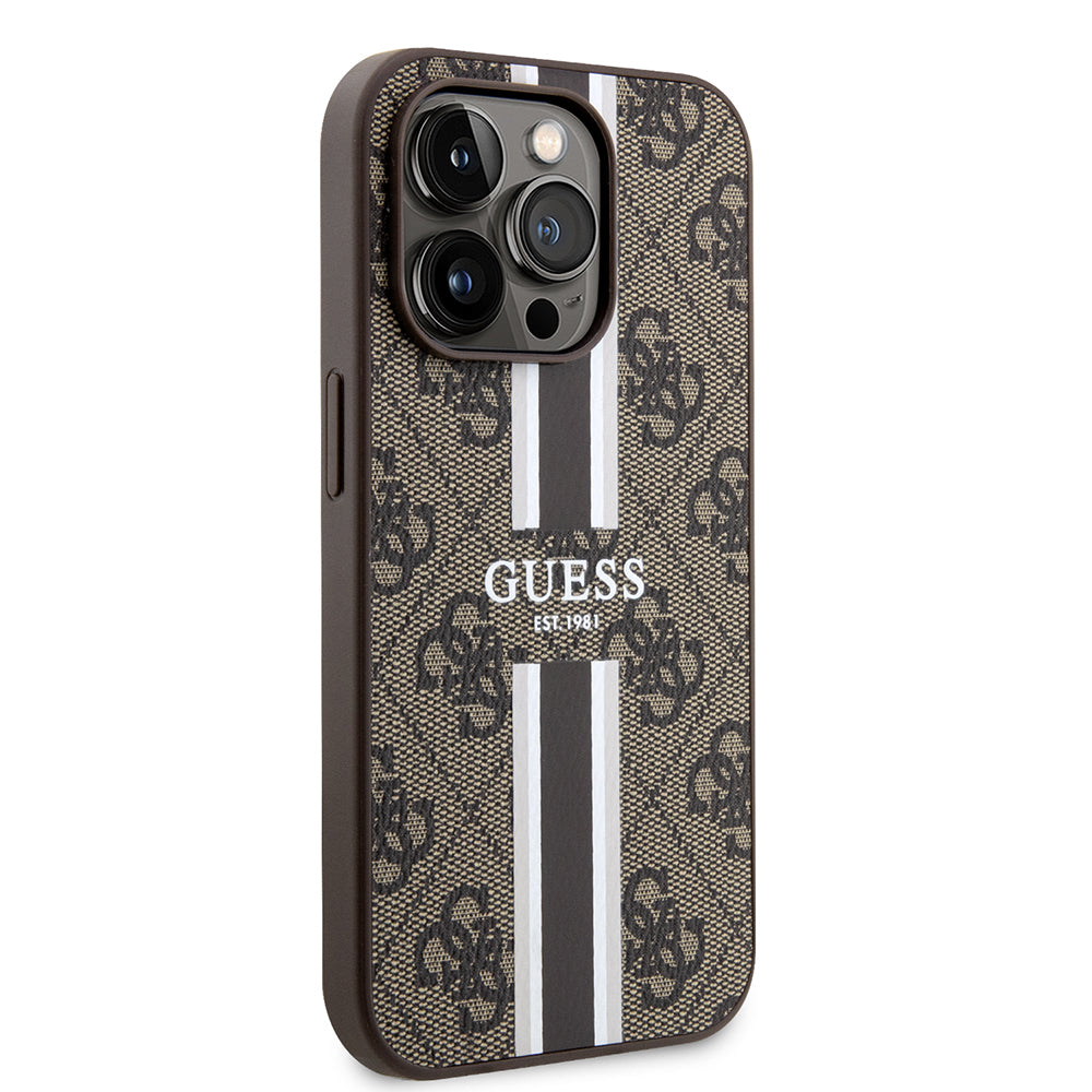 Capa MagSafe para Apple iPhone 15 Pro, Guess, 4G Printed Stripes, Marrom