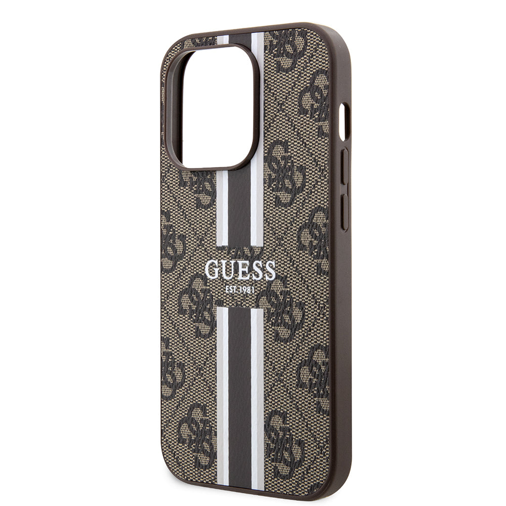 Capa MagSafe para Apple iPhone 15 Pro, Guess, 4G Printed Stripes, Marrom