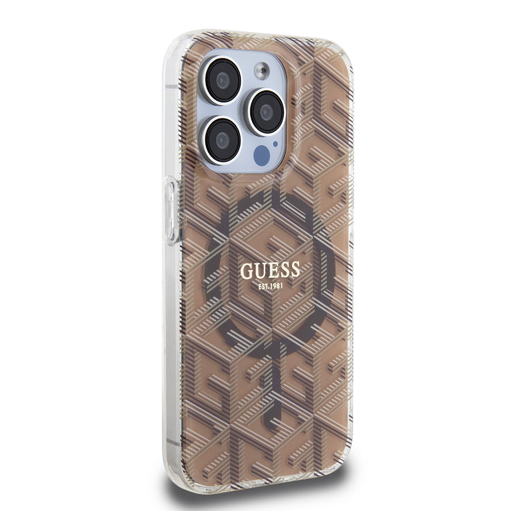 Capa MagSafe para Apple iPhone 15 Pro, Guess, IML Gcube, Castanho