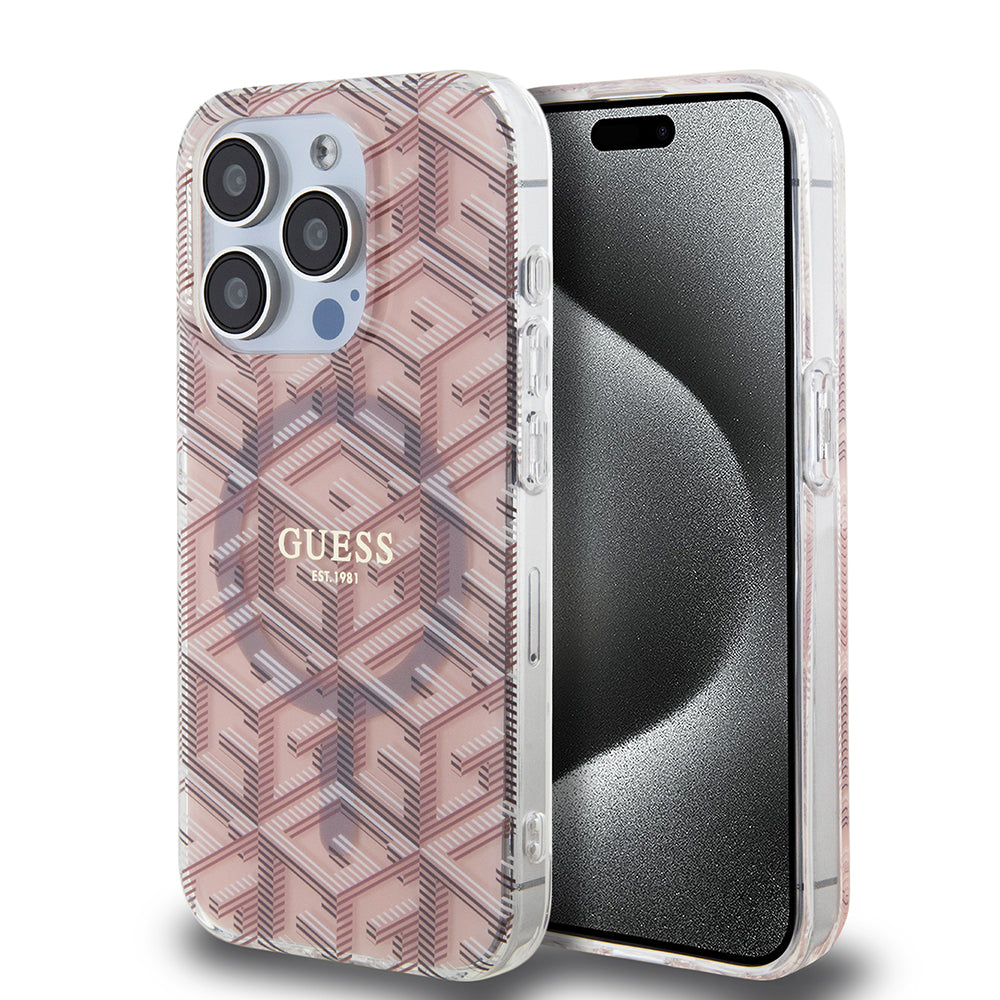 Capa MagSafe para Apple iPhone 15 Pro, Guess, IML Gcube, Rosa