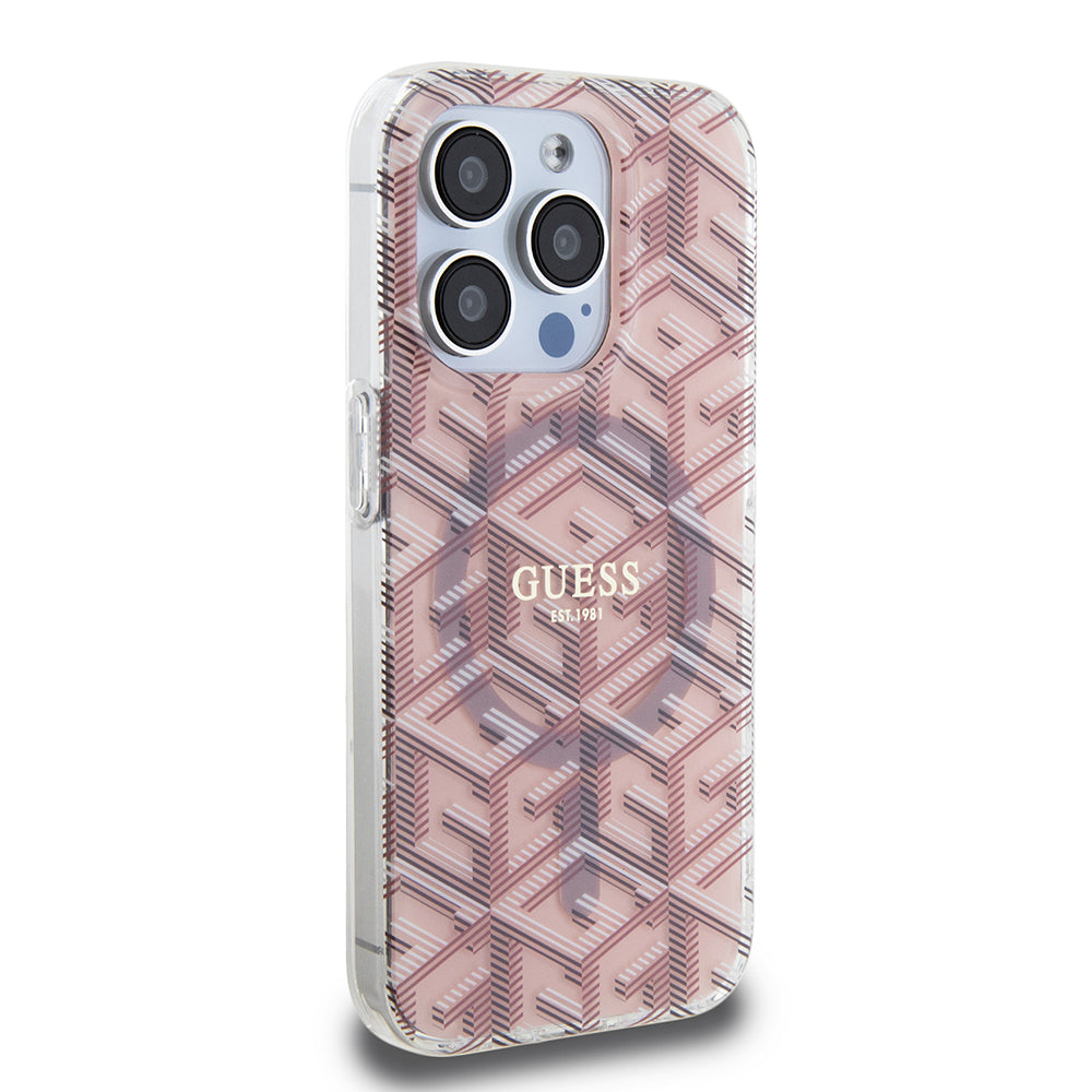 Capa MagSafe para Apple iPhone 15 Pro, Guess, IML Gcube, Rosa