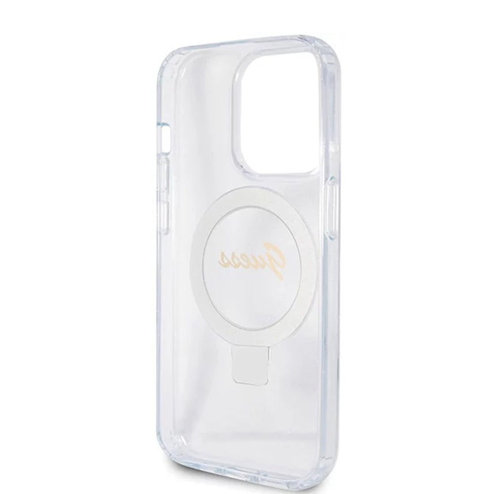 Capa MagSafe para Apple iPhone 15 Pro, Guess, IML Ring Stand Glitter, Transparente