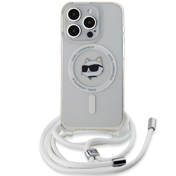Capa MagSafe para Apple iPhone 15 Pro, Karl Lagerfeld, IML Crossbody Choupette's Head com Alça, Transparente