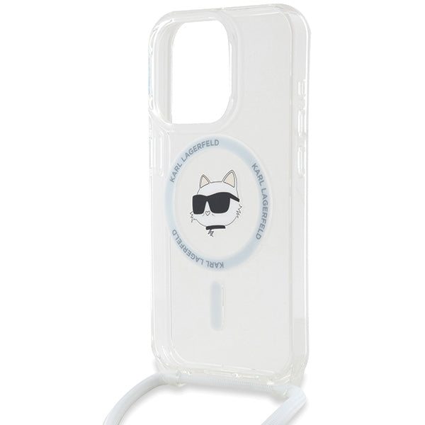 Capa MagSafe para Apple iPhone 15 Pro, Karl Lagerfeld, IML Crossbody Choupette's Head com Alça, Transparente