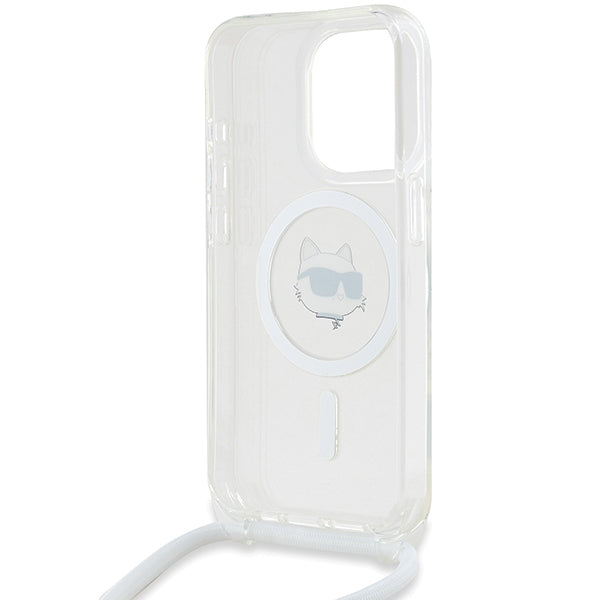 Capa MagSafe para Apple iPhone 15 Pro, Karl Lagerfeld, IML Crossbody Choupette's Head com Alça, Transparente