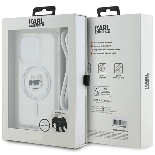 Capa MagSafe para Apple iPhone 15 Pro, Karl Lagerfeld, IML Crossbody Choupette's Head com Alça, Transparente