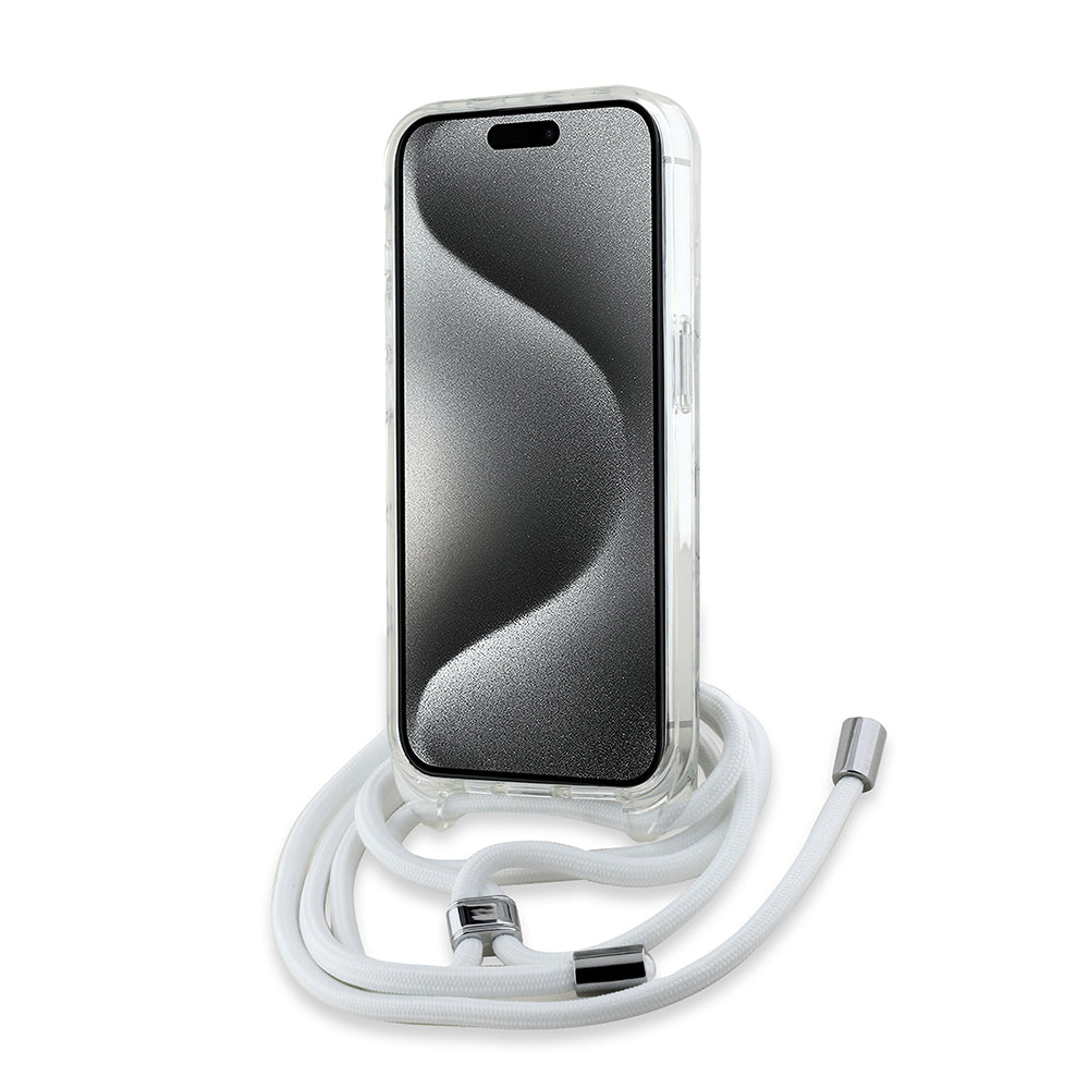 Capa MagSafe para Apple iPhone 15 Pro, Karl Lagerfeld, IML Crossbody Monogram Karl & Choupette's Heads, Transparente
