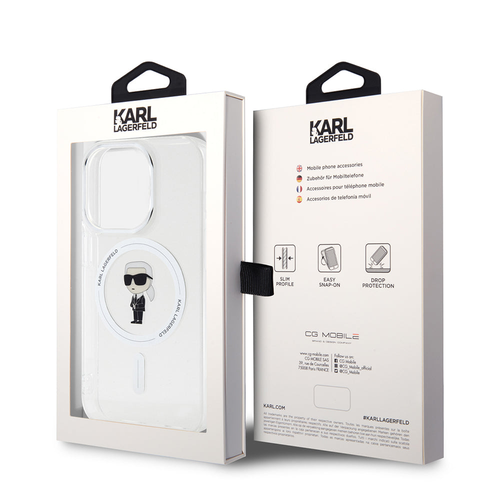 MagSafe Case for Apple iPhone 15 Pro, Karl Lagerfeld, IML Ikonik Karl, Transparent