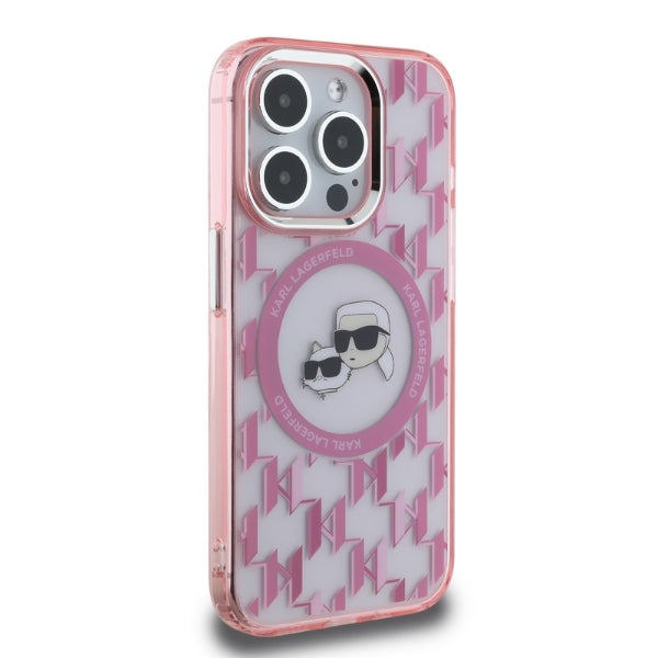 Capa MagSafe para Apple iPhone 15 Pro, Karl Lagerfeld, IML Monograma Karl & Cabeças de Choupette, Rosa