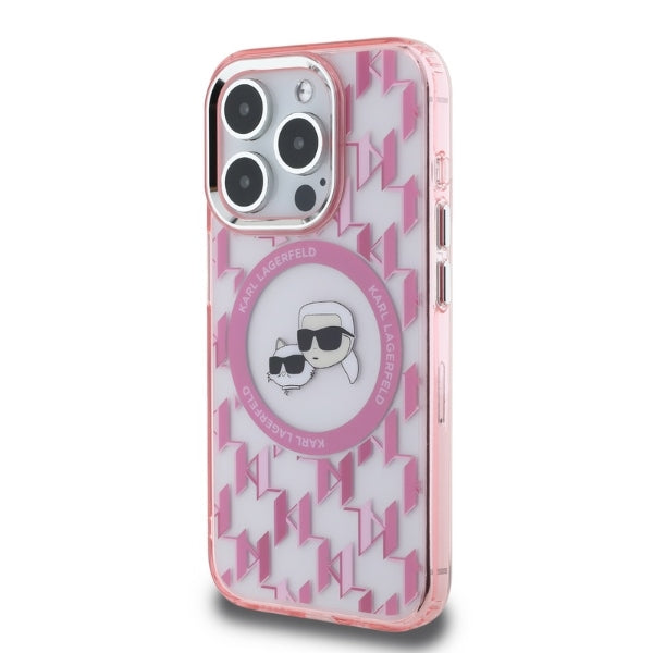 Capa MagSafe para Apple iPhone 15 Pro, Karl Lagerfeld, IML Monograma Karl & Cabeças de Choupette, Rosa