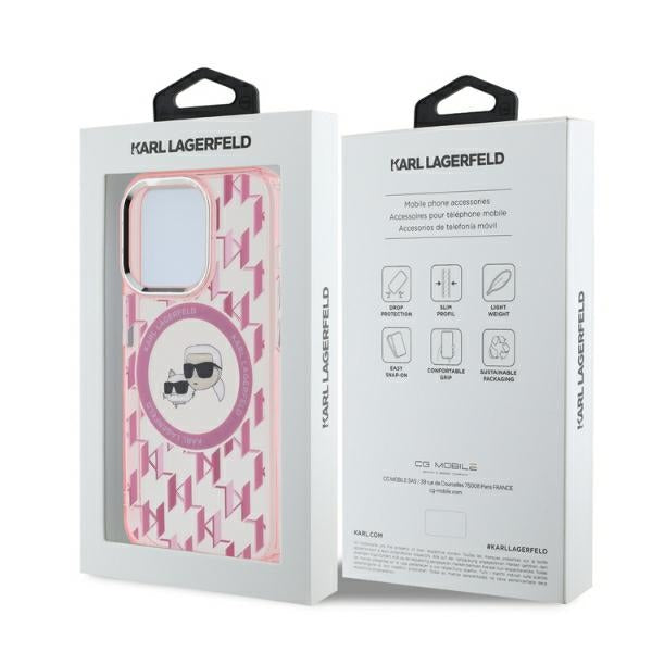 Capa MagSafe para Apple iPhone 15 Pro, Karl Lagerfeld, IML Monograma Karl & Cabeças de Choupette, Rosa