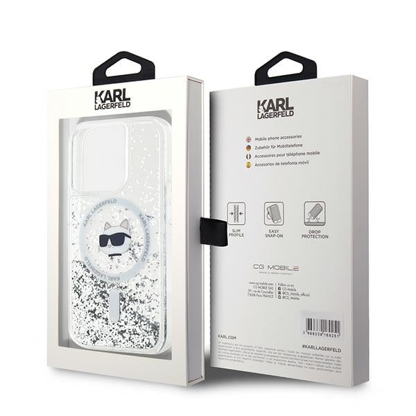 Capa MagSafe para Apple iPhone 15 Pro, Karl Lagerfeld, Liquid Glitter Choupette Head, Transparente